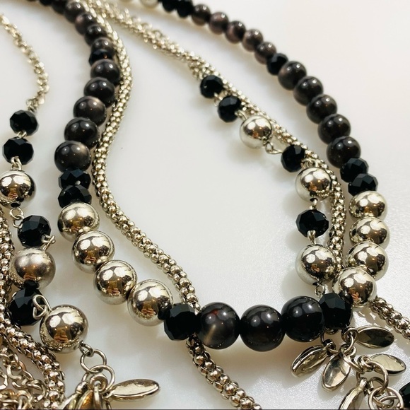 Fashion Necklace Long Three Strands Black Acrylic And Silver Tone Beads 36”+ 3” - Picture 9 of 14